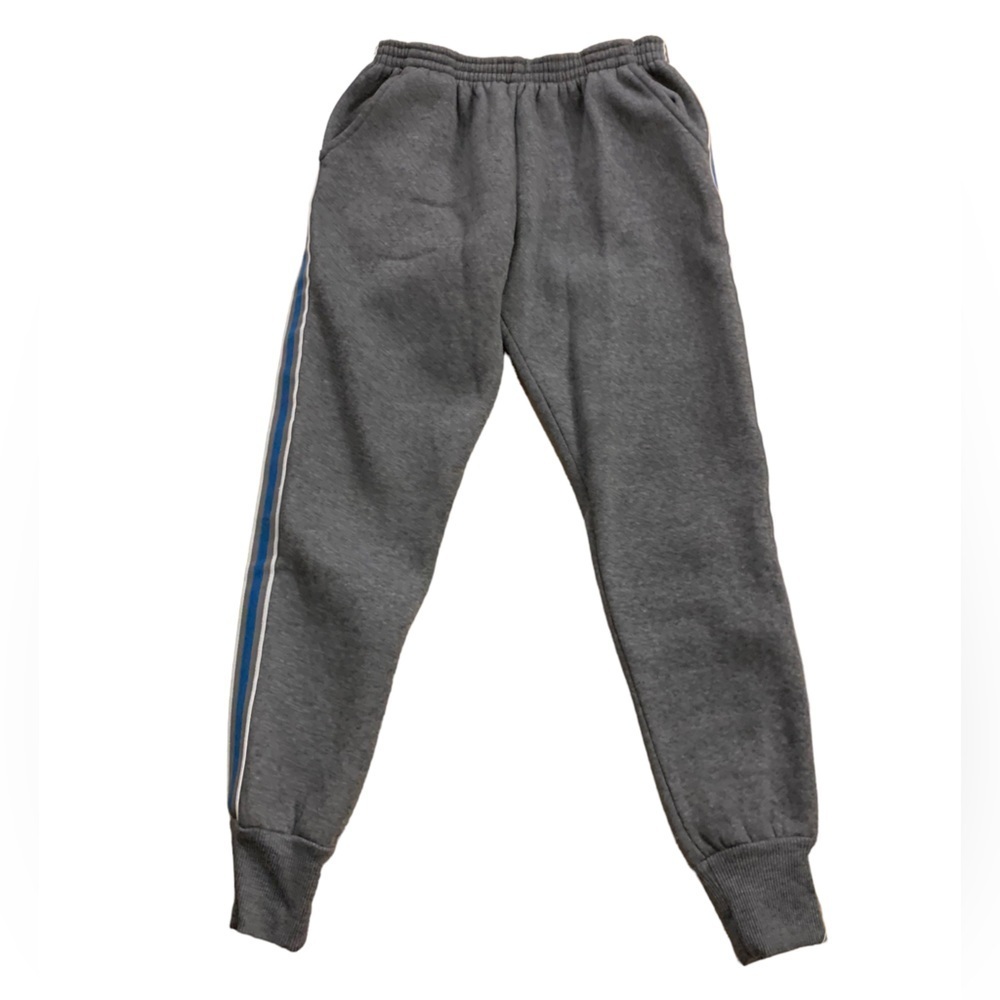 Gray Blue Stripped Sweatpants Soft Pockets Boys Size 12 Large